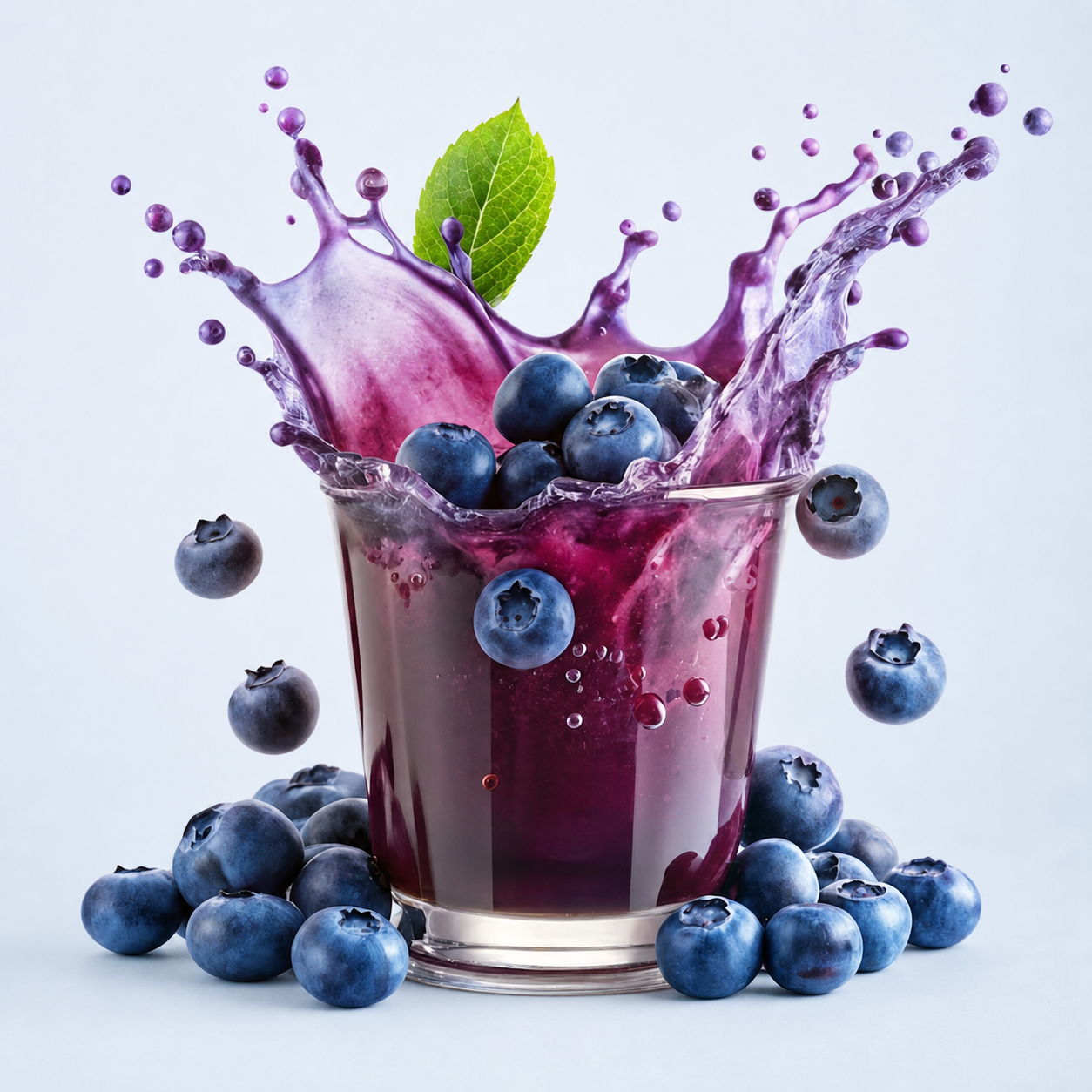 Blueberry drink with a vivid berry splash